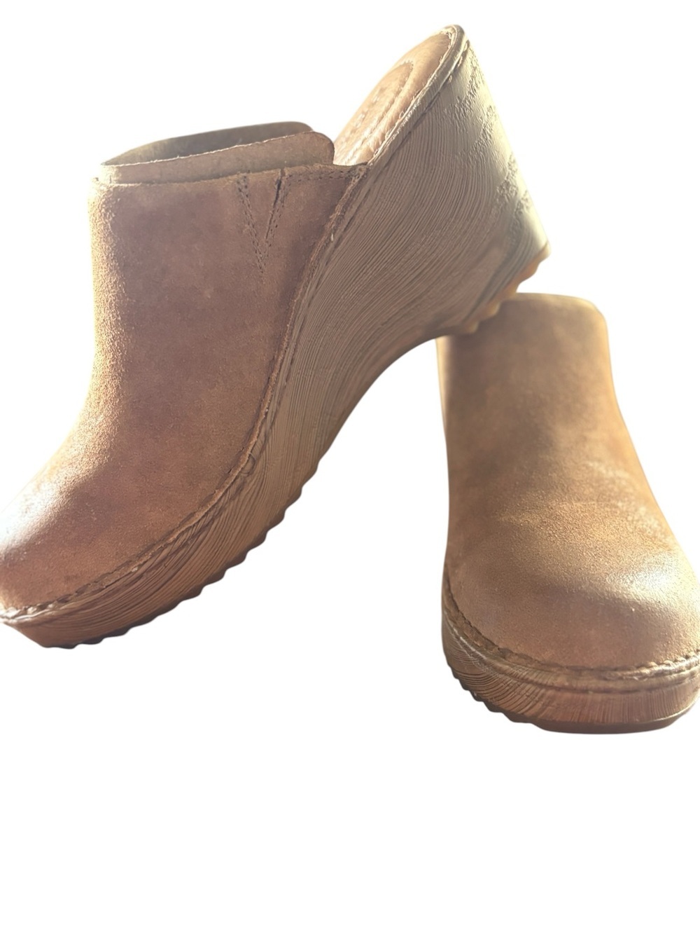 Born Tan Suede Wedge Mule Clogs